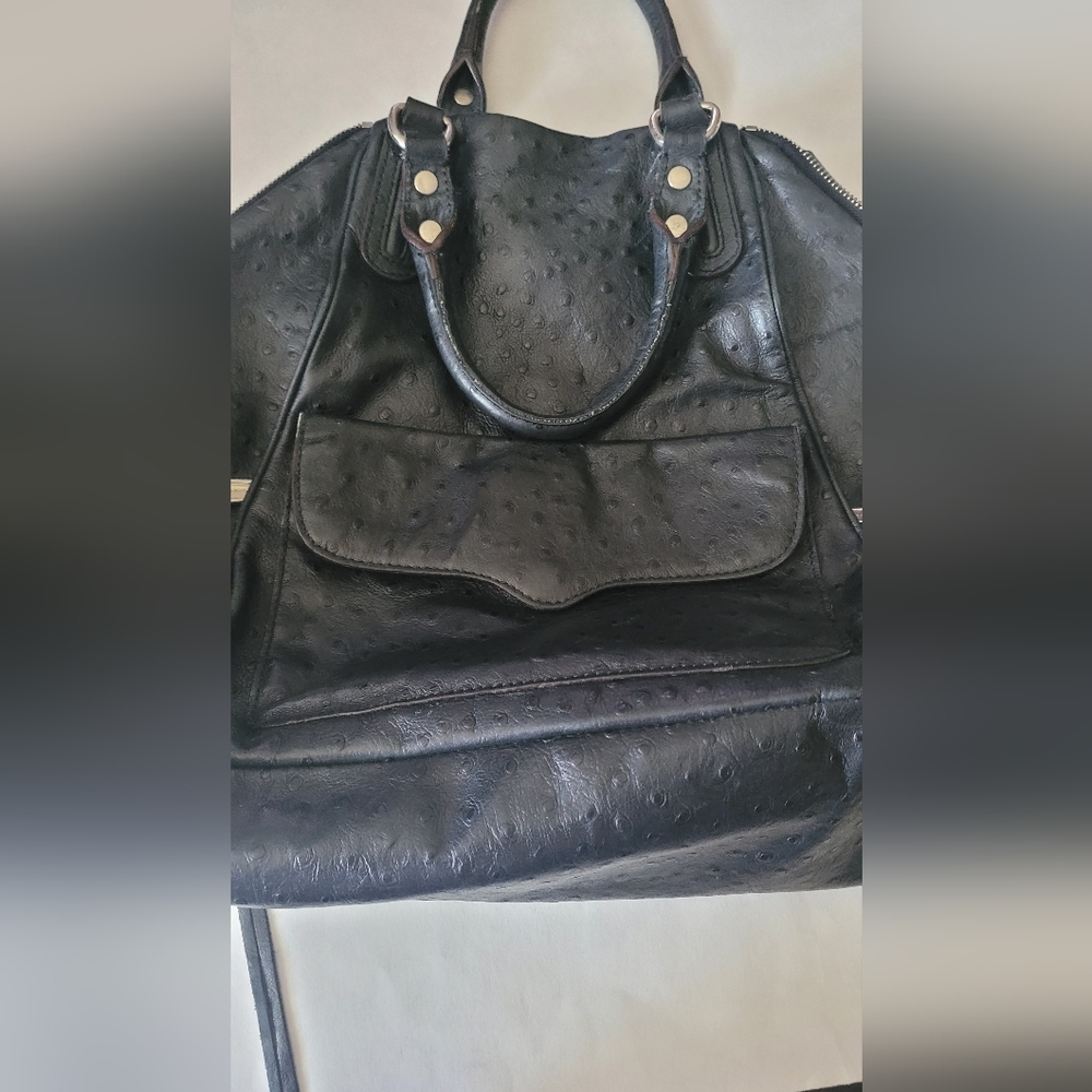 GUC Rebecca Minkoff Romeo Leather  Satchel Ostrich Style Black - Picture 10 of 16